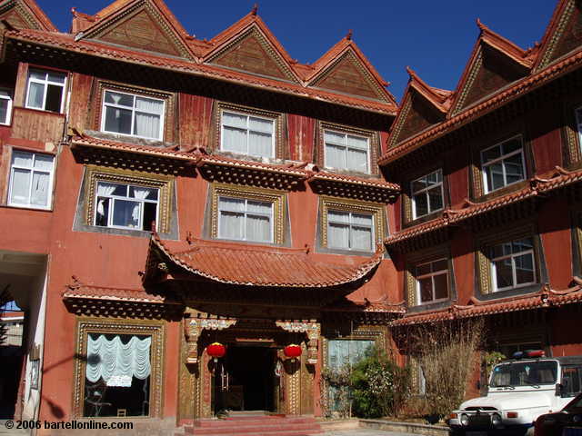 Exterior of the Long Life Tibetan Hotel in Zhongdian ("Shangri-La"), Yunnan, China