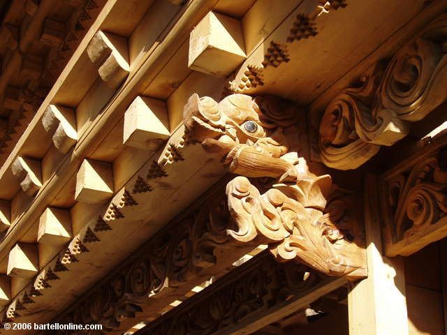 Detail of new wood carving on a building in the old town section of Zhongdian ("Shangri-La"), Yunnan, China
